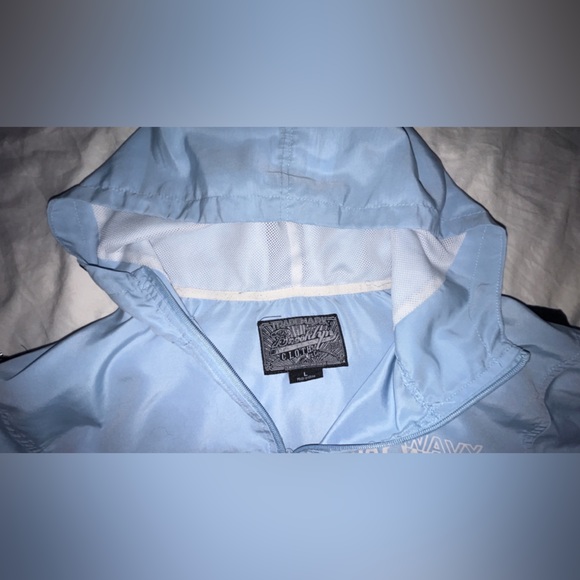 Light Blue Windbreaker Jacket Mens Large Stay Wavy Logo Brooklyn Cloth Co - Picture 3 of 7